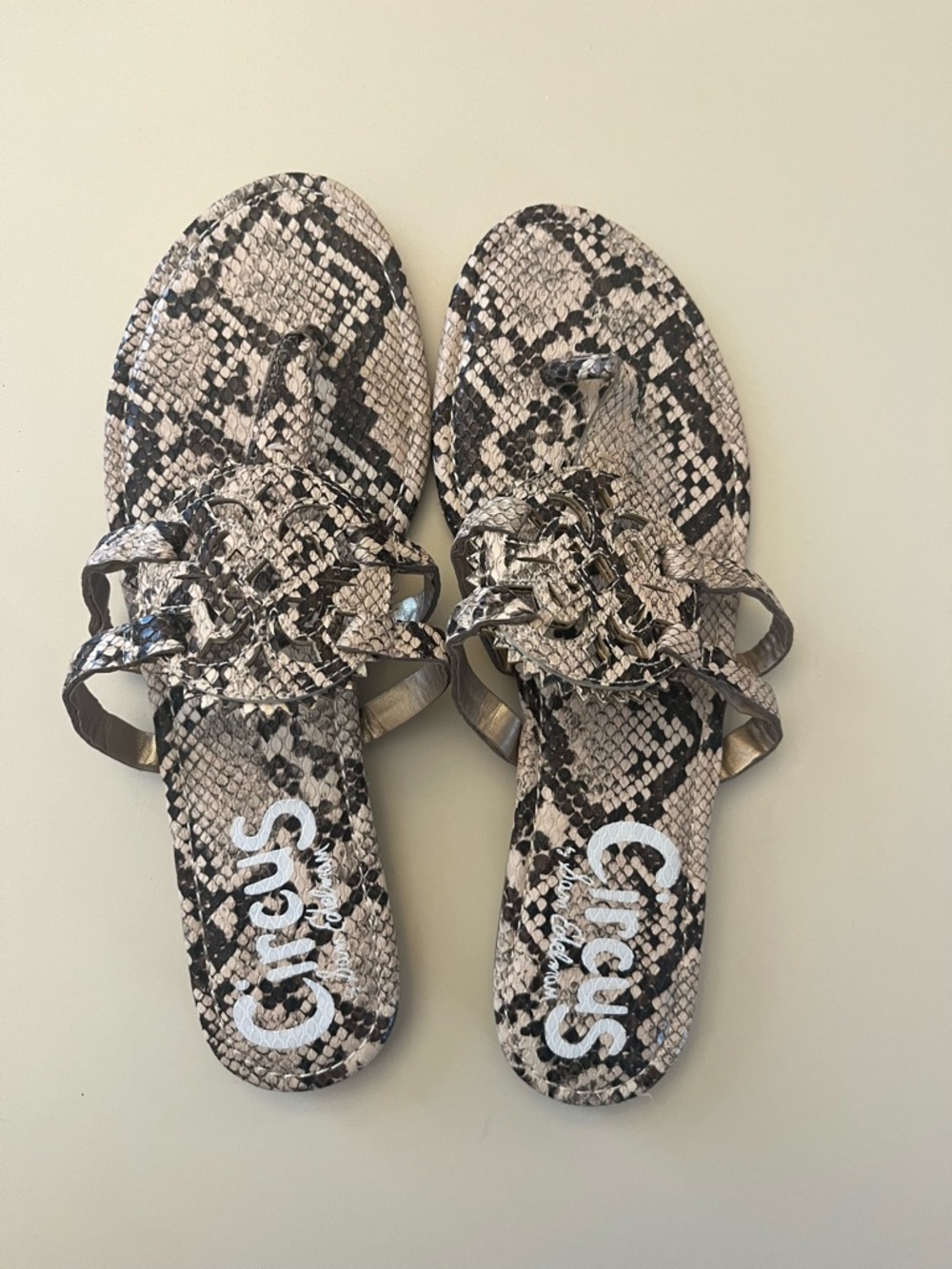 Circus by Sam Edelman Snake-Print Braided Slide Sandals in Tan and Black